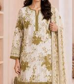 Olive blended cotton printed kurta sets