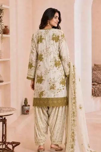 Olive blended cotton printed kurta sets