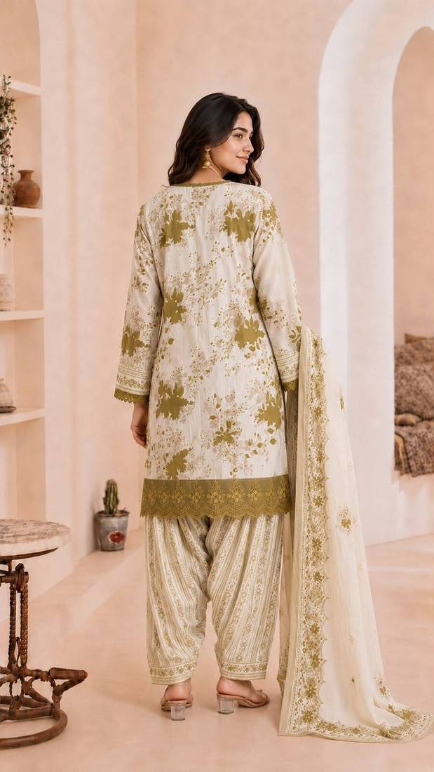 Olive blended cotton printed kurta sets