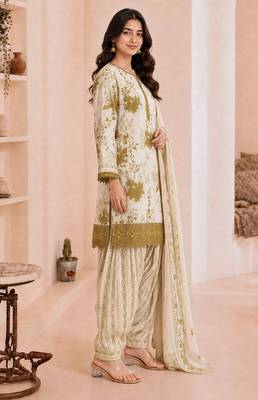 Olive blended cotton printed kurta sets 4