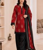 Red blended cotton printed kurta sets