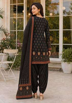 Black blended cotton printed kurta sets 3