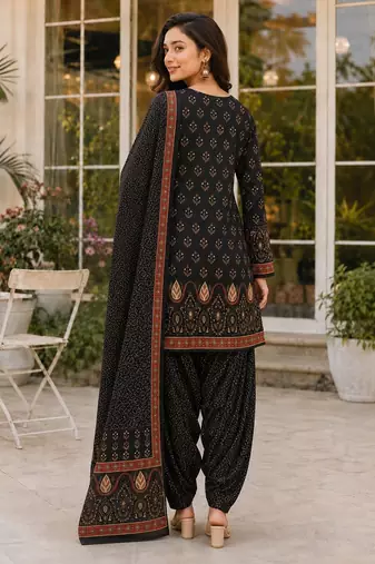 Black blended cotton printed kurta sets
