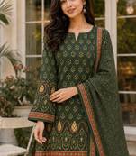 Green blended cotton printed kurta sets