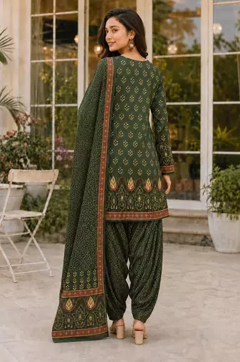 Green blended cotton printed kurta sets