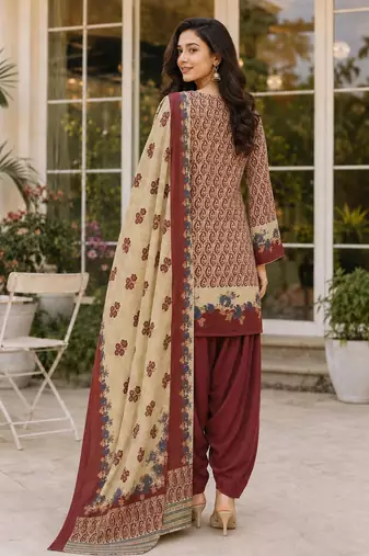 Red blended cotton printed kurta sets