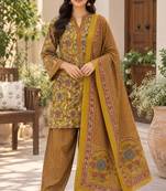 Mustard blended cotton printed kurta sets