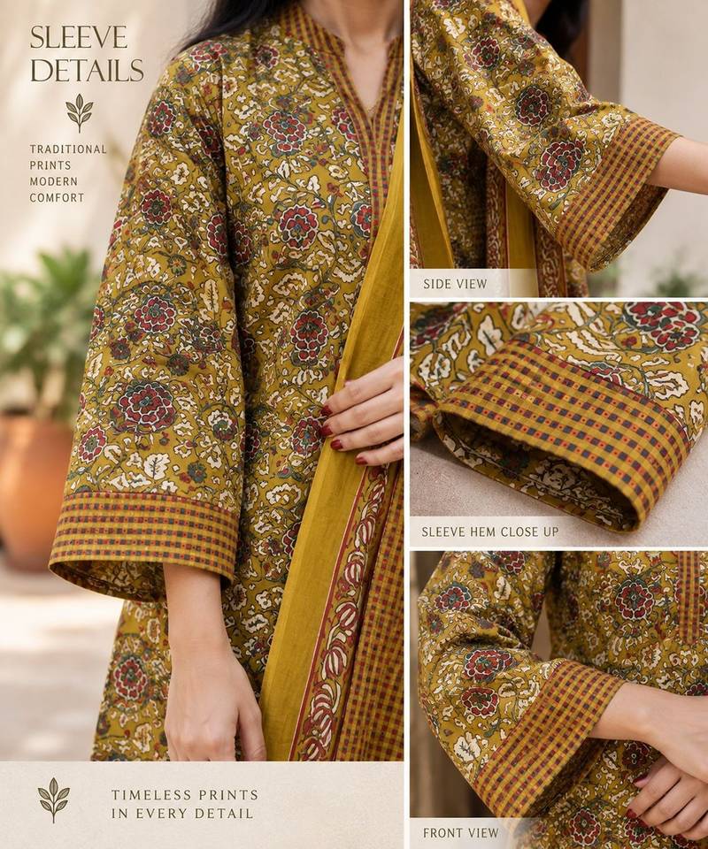 Mustard blended cotton printed kurta sets