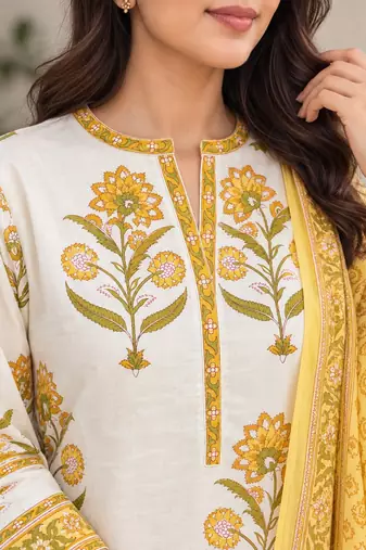 White blended cotton printed kurta sets