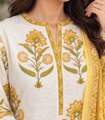 White blended cotton printed kurta sets