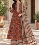 Maroon blended cotton printed kurta sets