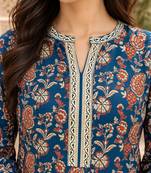 Navy blue blended cotton printed kurta sets
