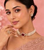 Pearl choker jewellery set for women | floral cz necklace set with earrings
