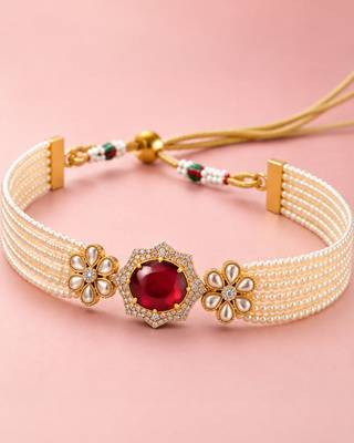 Pearl choker jewellery set for women | floral cz necklace set with earrings 2