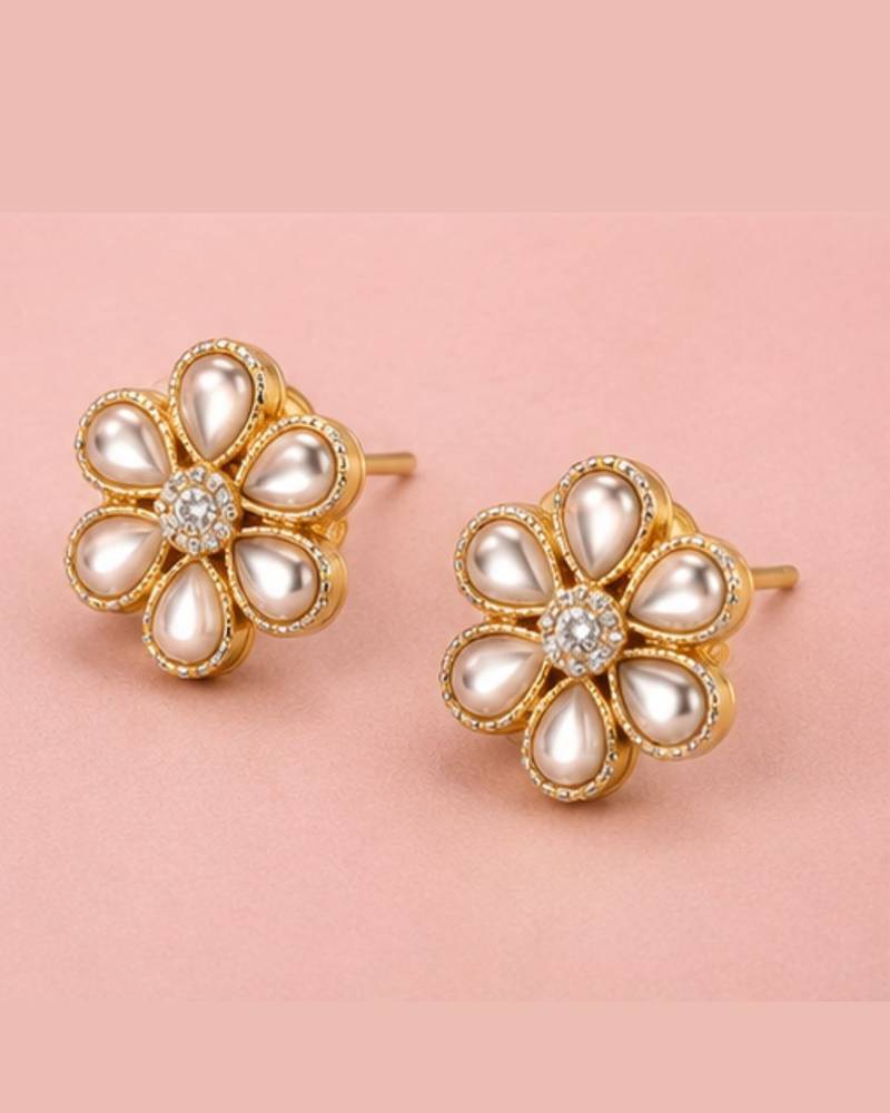 Pearl choker jewellery set for women | floral cz necklace set with earrings