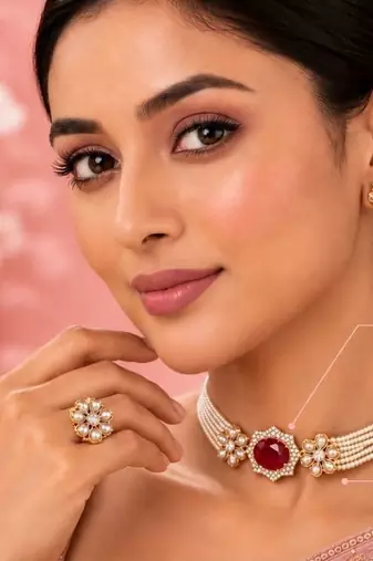 Pearl choker jewellery set for women | floral cz necklace set with earrings