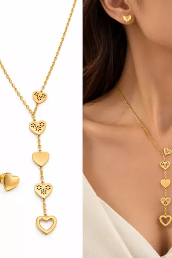Anti-Tarnish Golden Love Hearts Multi-Charm Designer Layered Neck Chain for Women