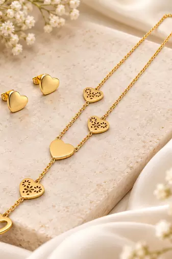 Anti-Tarnish Golden Love Hearts Multi-Charm Designer Layered Neck Chain for Women