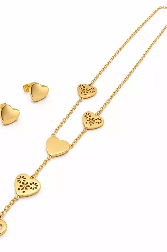 Anti-Tarnish Golden Love Hearts Multi-Charm Designer Layered Neck Chain for Women