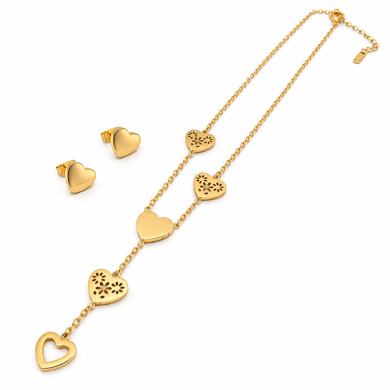 Anti-Tarnish Golden Love Hearts Multi-Charm Designer Layered Neck Chain for Women