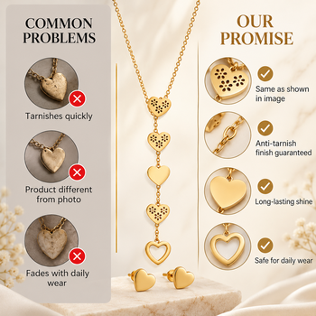 Anti-Tarnish Golden Love Hearts Multi-Charm Designer Layered Neck Chain for Women 4