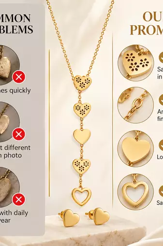 Anti-Tarnish Golden Love Hearts Multi-Charm Designer Layered Neck Chain for Women