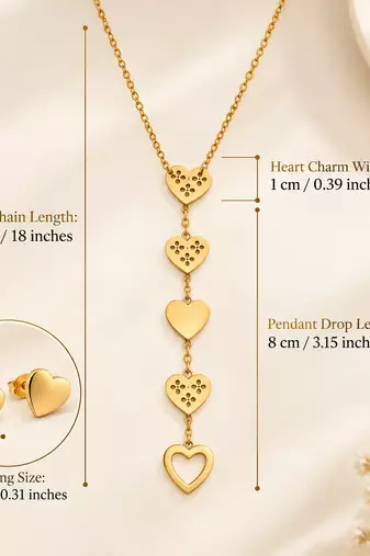 Anti-Tarnish Golden Love Hearts Multi-Charm Designer Layered Neck Chain for Women