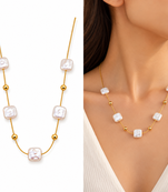 Anti-Tarnish Elegant Golden Chain with Premium Square White Pearl Accents