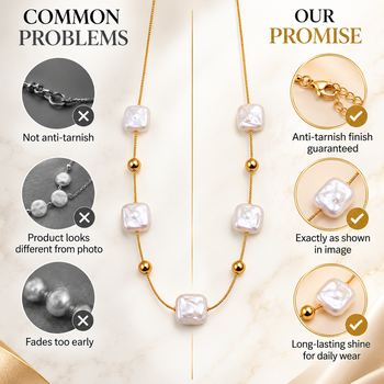 Anti-Tarnish Elegant Golden Chain with Premium Square White Pearl Accents 4