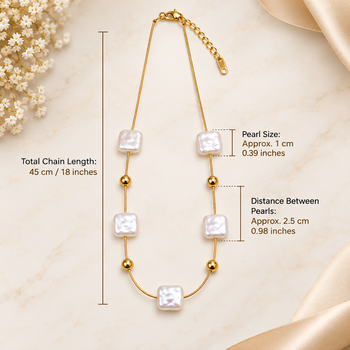 Anti-Tarnish Elegant Golden Chain with Premium Square White Pearl Accents 5