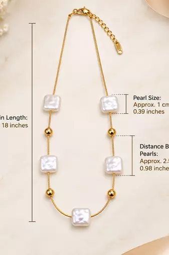 Anti-Tarnish Elegant Golden Chain with Premium Square White Pearl Accents