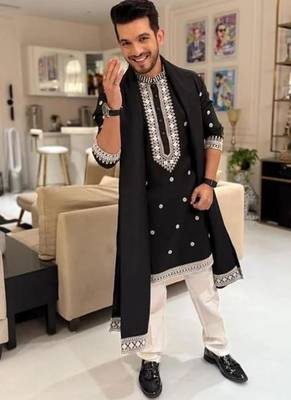 Men's black viscose rayon embroidered – stylish festive ethnic wear 1
