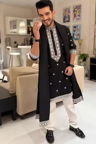 Men's black viscose rayon embroidered – stylish festive ethnic wear