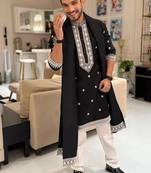 Men's black viscose rayon embroidered – stylish festive ethnic wear