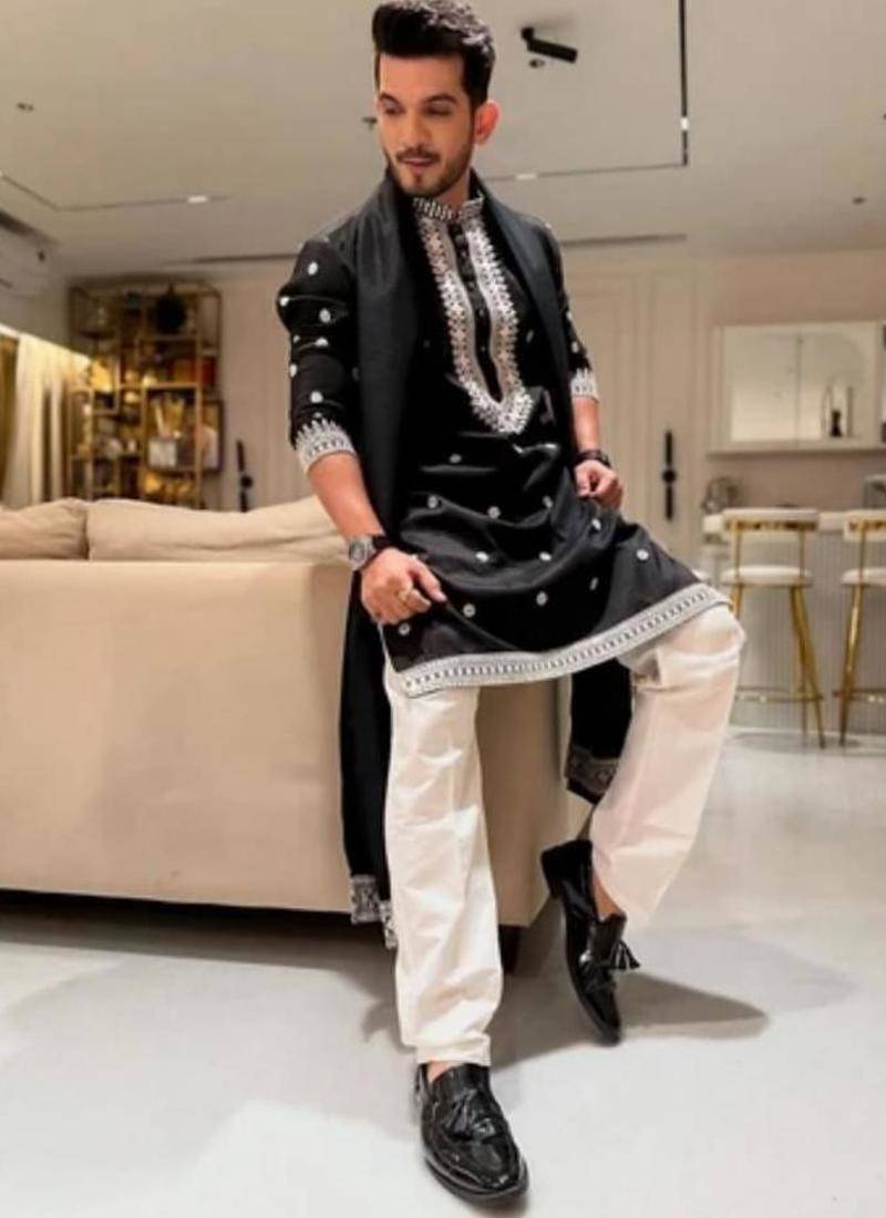 Men's black viscose rayon embroidered – stylish festive ethnic wear