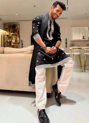 Men's black viscose rayon embroidered – stylish festive ethnic wear 3