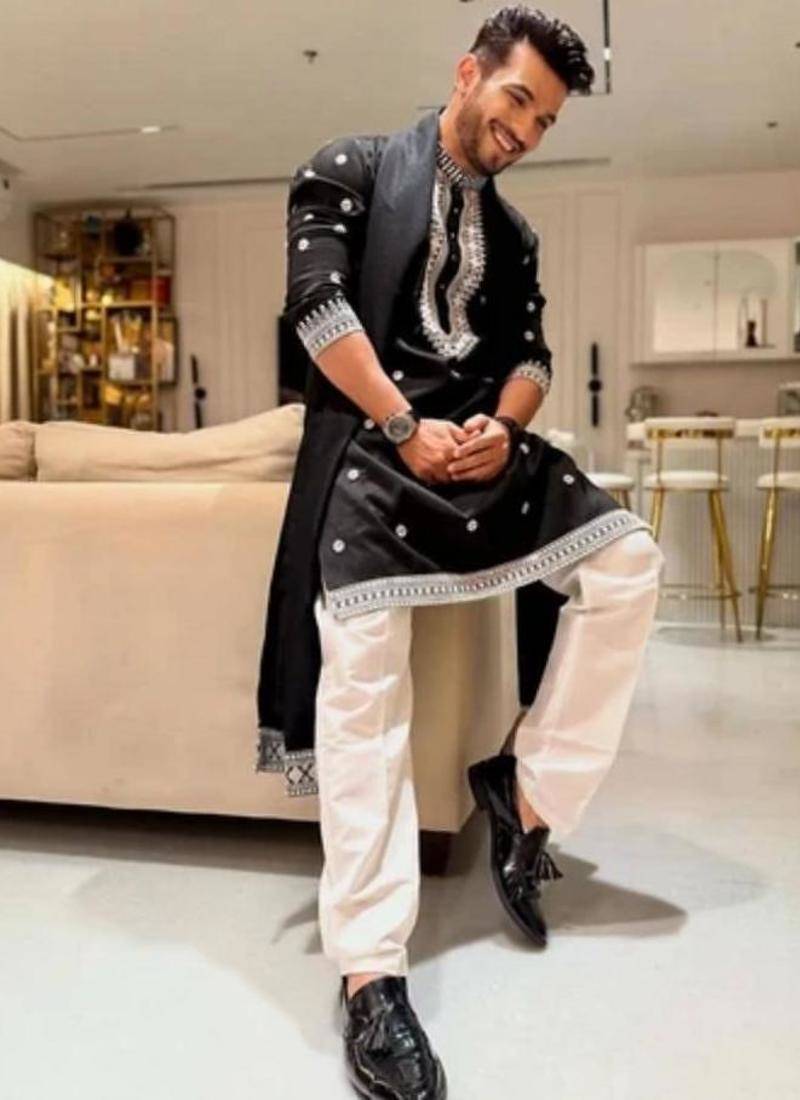 Men's black viscose rayon embroidered – stylish festive ethnic wear