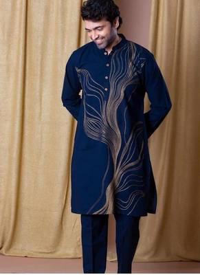 Men's blue viscose rayon embroidered – stylish festive ethnic wear 1