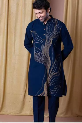 Men's blue viscose rayon embroidered – stylish festive ethnic wear