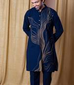 Men's blue viscose rayon embroidered – stylish festive ethnic wear