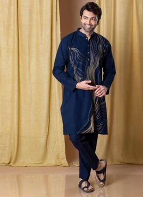 Men's blue viscose rayon embroidered – stylish festive ethnic wear 3