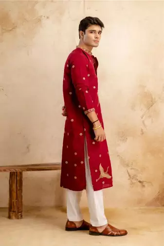 Men's red chanderi silk embroidered – stylish festive ethnic wear