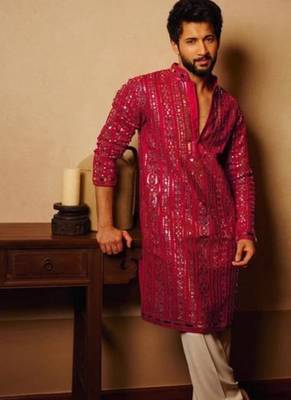Men's pink viscose rayon embroidered – stylish festive ethnic wear 1