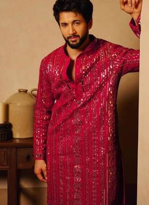 Men's pink viscose rayon embroidered – stylish festive ethnic wear 2