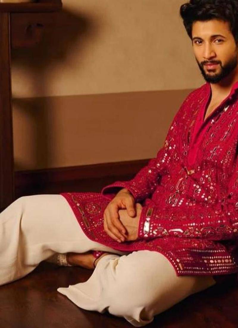 Men's pink viscose rayon embroidered – stylish festive ethnic wear