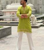 Men's yellow viscose rayon embroidered – stylish festive ethnic wear