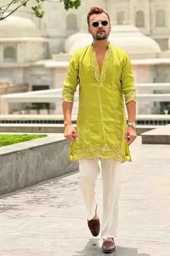 Men's yellow viscose rayon embroidered – stylish festive ethnic wear