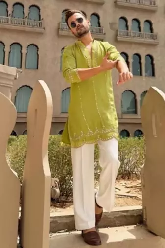 Men's yellow viscose rayon embroidered – stylish festive ethnic wear