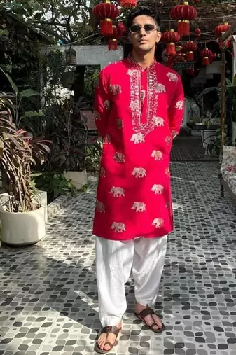 Men's pink viscose rayon embroidered – stylish festive ethnic wear