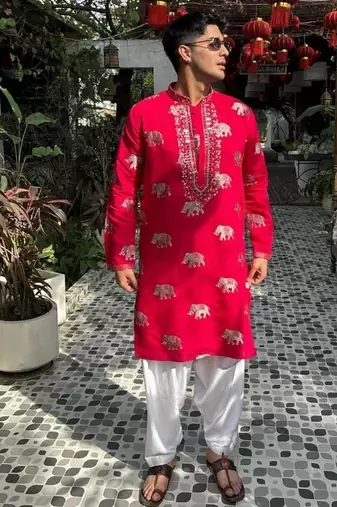 Men's pink viscose rayon embroidered – stylish festive ethnic wear